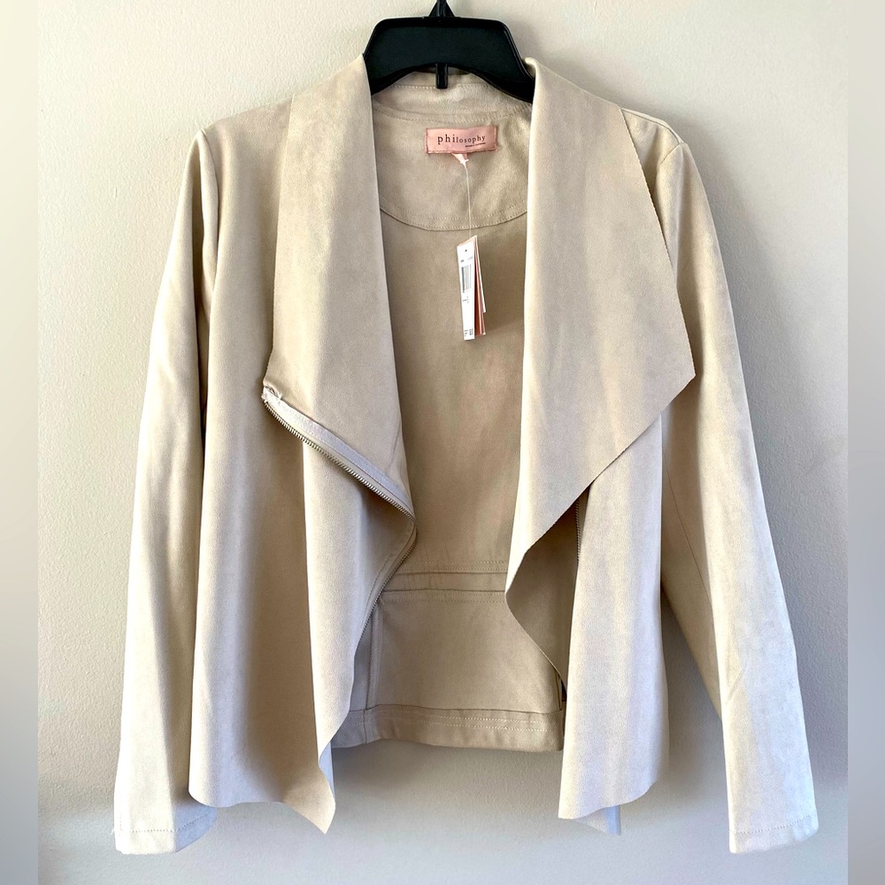 Philosophy Beige Suede Moto Jacket (Small)